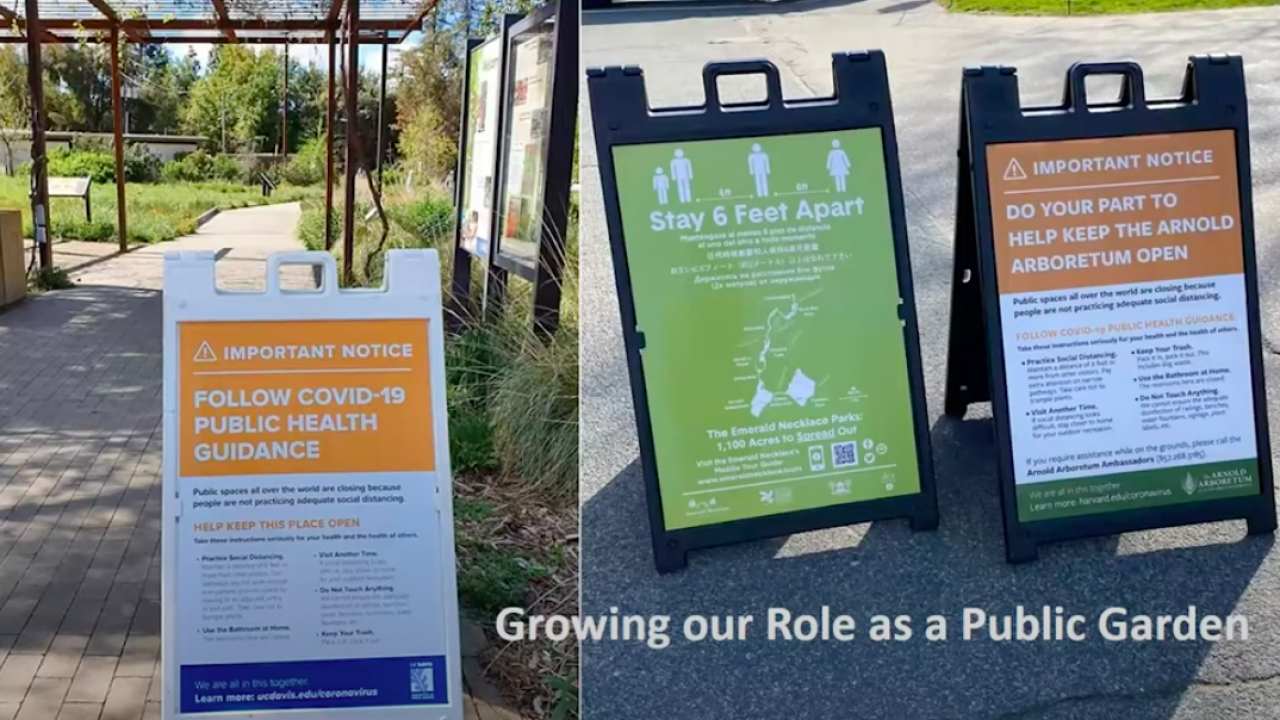 COVID-19 signage located throughout the Arboretum. Photo COVID-19 signage located throughout the Arboretum.