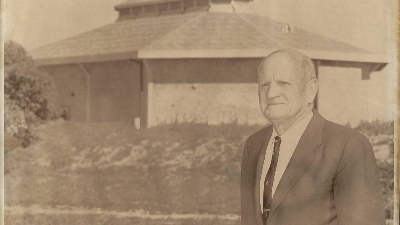 Image of Fred Wyatt in front of Wyatt Pavilion
