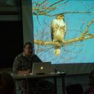Image of Lois Richter giving her slideshow talk about winter birds in Davis at the UC Davis Arboretum Headquarters.